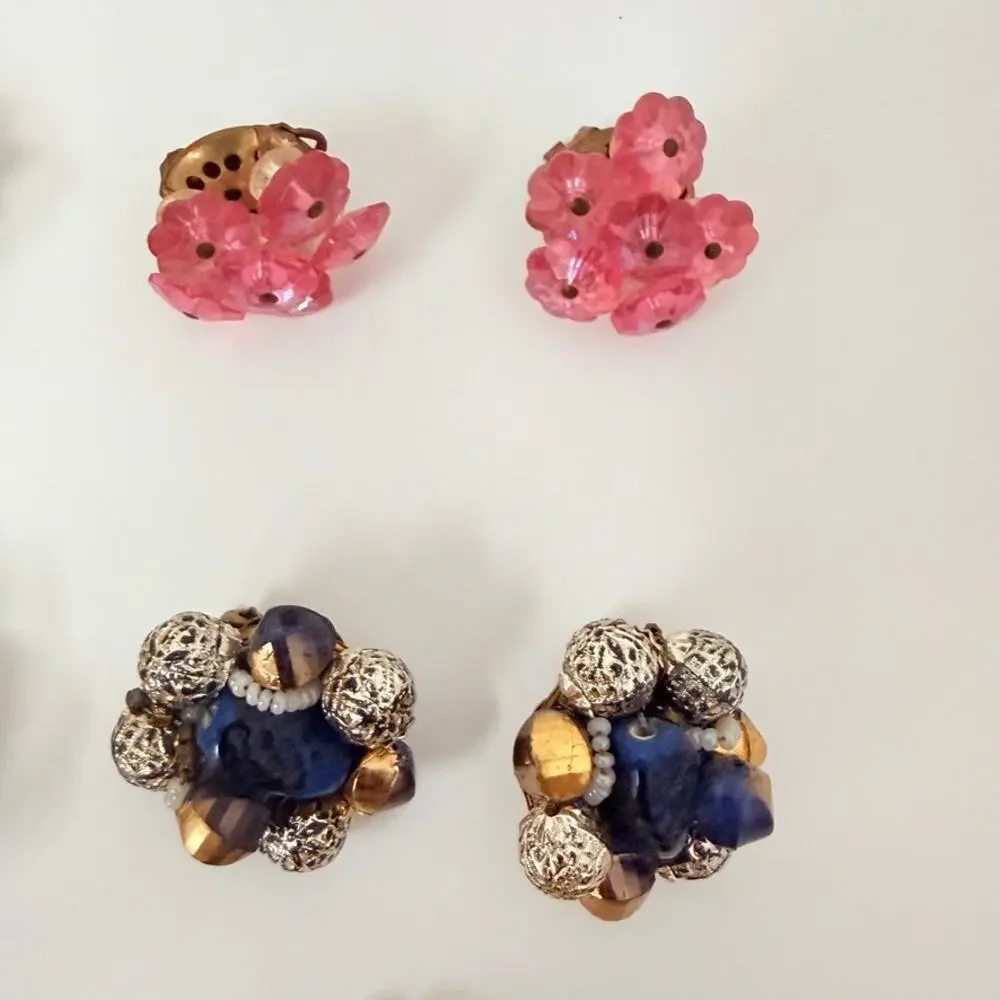 Lot of 15 Hong Kong Japan Cluster Flower Faux Pearl Shell Bead Clip On Earrings